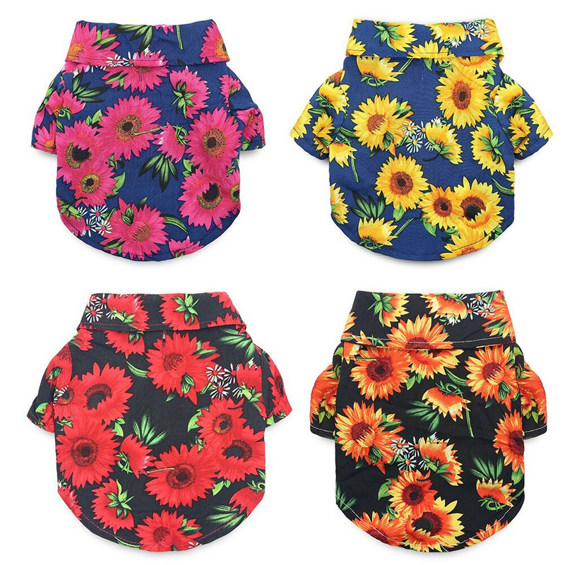 Hawaii trükitud koerte särgid hingavad lahedad kassid riided Hawaii stiilis lilledega lemmikloomade suve T-särk Rannaäärne kutsika kampsun