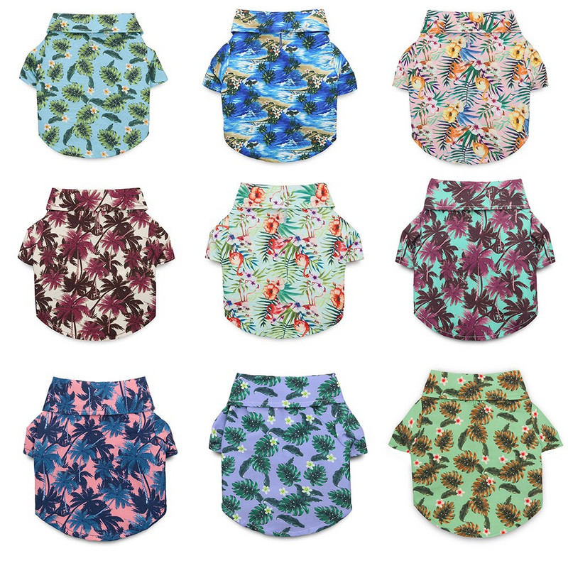 Hawaii trükitud koerte särgid hingavad lahedad kassid riided Hawaii stiilis lilledega lemmikloomade suve T-särk Rannaäärne kutsika kampsun
