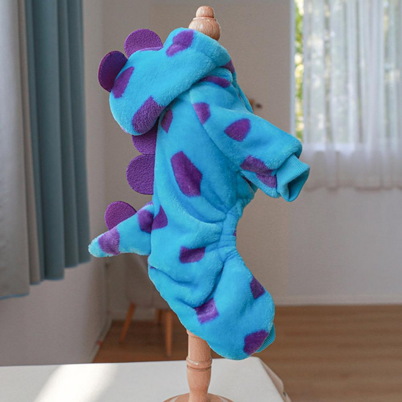 Minkštas, gana juokingas dinozaurų 4 kojų šuo, katės drabužis, poliesterio šuniuko paltas animacinio filmo forma namams