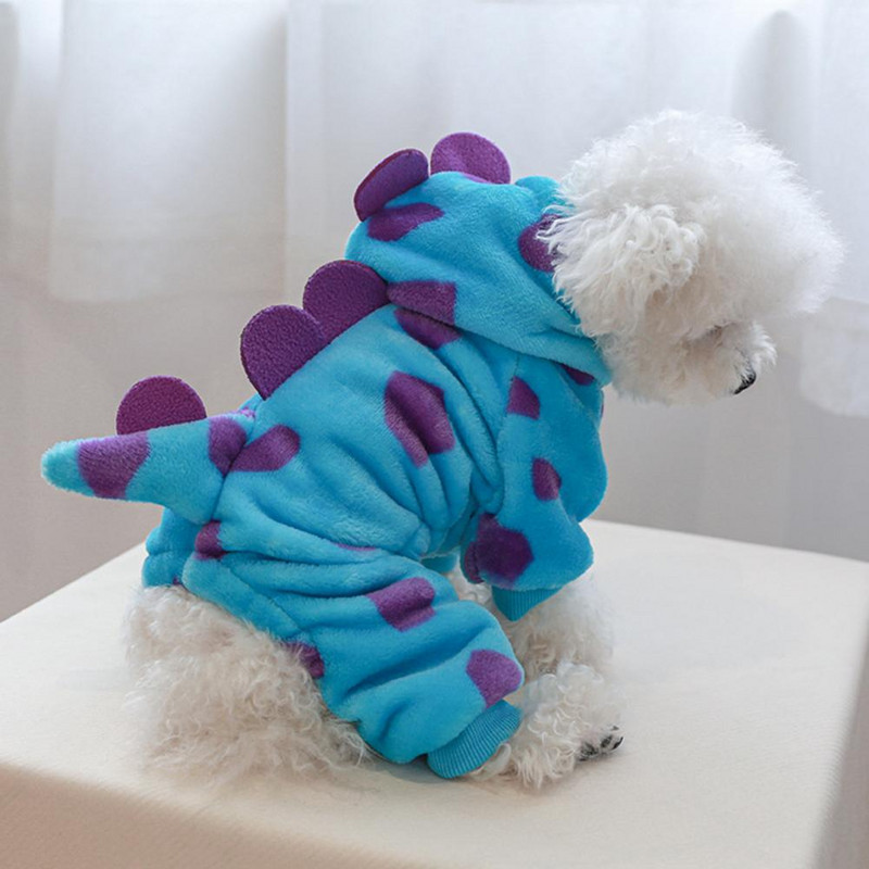 Minkštas, gana juokingas dinozaurų 4 kojų šuo, katės drabužis, poliesterio šuniuko paltas animacinio filmo forma namams