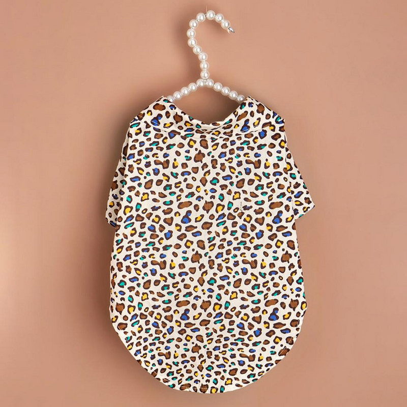 Costum pentru câini cu imprimeu leopard haine pentru animale de companie drăguț adorabil îmbrăcat respirabil guler cu revere ținută cămașă cu mânecă scurtă pentru animale de companie