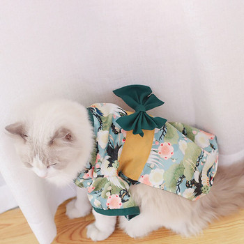 Χαριτωμένα, δημιουργικά ρούχα για κατοικίδια για σκύλους γάτας, τυπωμένα με λουλούδια, χαριτωμένα παπιγιόν, ανοιξιάτικο φθινόπωρο, φόρεμα για κατοικίδια, κιμονό