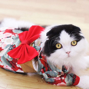 Χαριτωμένα, δημιουργικά ρούχα για κατοικίδια για σκύλους γάτας, τυπωμένα με λουλούδια, χαριτωμένα παπιγιόν, ανοιξιάτικο φθινόπωρο, φόρεμα για κατοικίδια, κιμονό