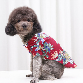 Дрехи за кучета Лятна плажна риза Куче със сладък принт Hawaii Beach Ежедневна риза за пътуване с домашни любимци Ананасова флорална риза с къс ръкав Куче и котка Блуза
