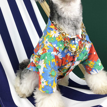 Пролетно лято Памучна дишаща тениска в плажен стил Pet Dog Hawaii Малък среден размер моден шнауцер пудел бишон