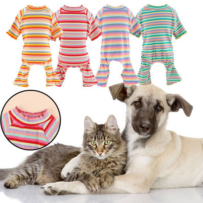 Soft Tracksuit Cat Puppy Pants Pet Pajamas Cat T-Shirt Pet Dog JumpSuit Knited Clothes Classic Stripe Four Legs Beautiful