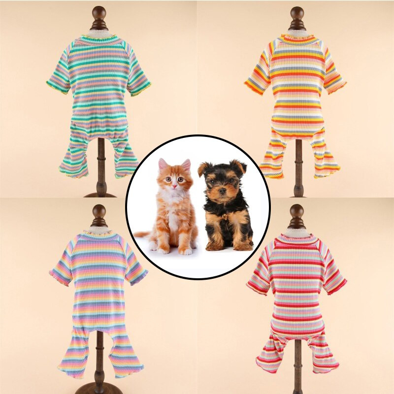Minkštas sportinis kostiumas katei šuniukas kelnės naminiams gyvūnėliams pižamos kačių marškinėliai naminių šunų kombinezonas Megzti drabužiai Klasikiniai dryžiai, keturios kojos, gražūs