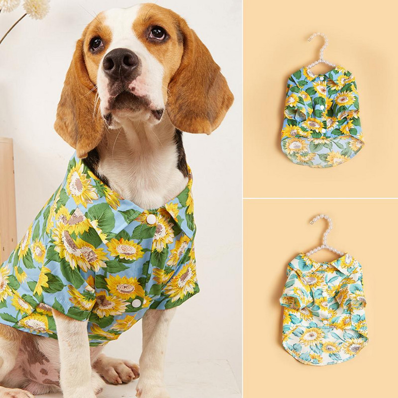 Štýlové oblečenie pre domáce zvieratá, hodvábne šaty, žiarivé farby, havajský štýl, priedušné plážové mikiny pre mačky