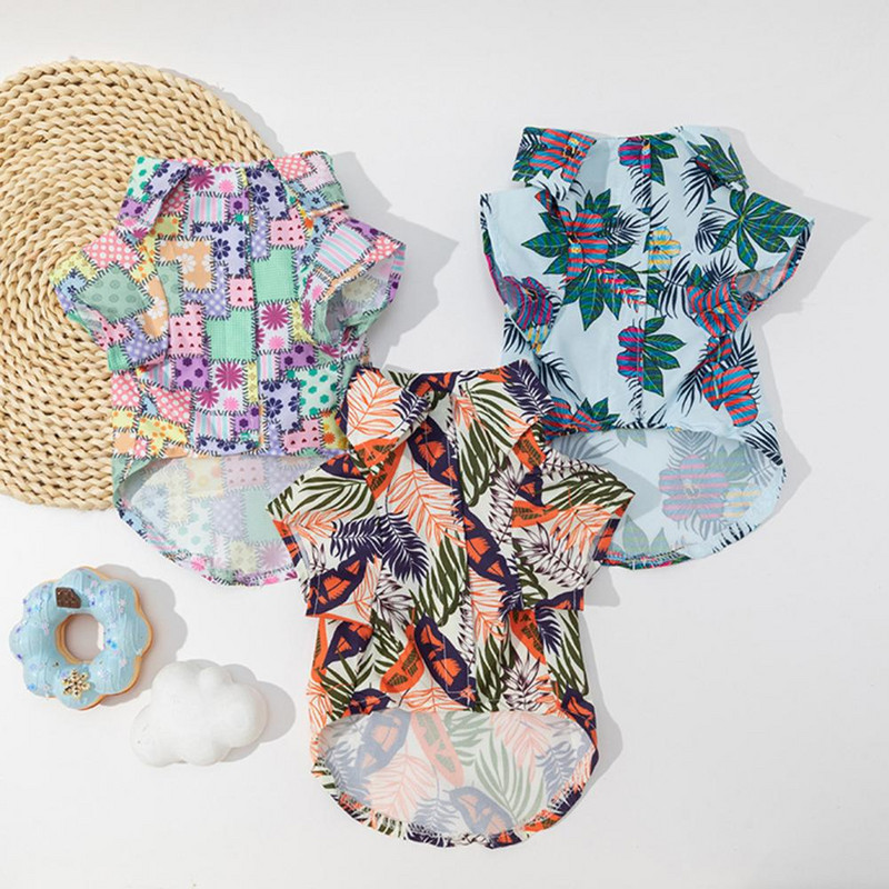 Încântător, respirabil, ușor de purtat, imprimare cu pene pentru animale de companie, cățeluș, haine cu două picioare, guler cu rever, cămașă pentru cățeluș de vară pentru exterior