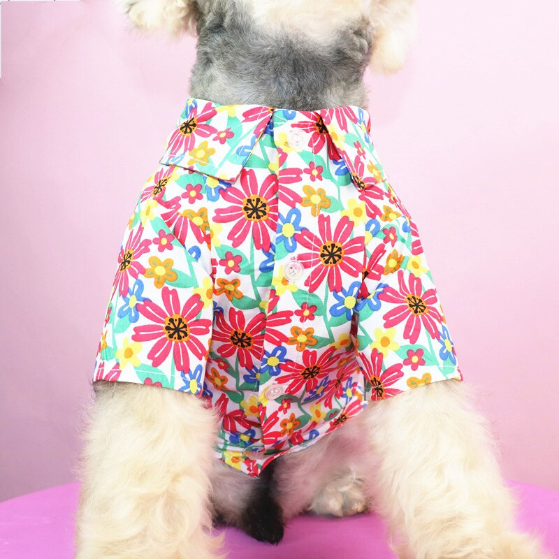 Cămașă dulce pentru câini de talie mică, mijlocie, cu imprimeu floral, vară, plajă, pentru răcire pentru câini, haine Schnauzer, ținute pentru animale de companie