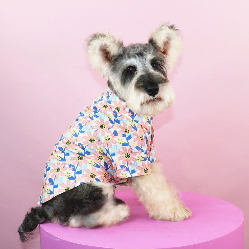 Cămașă dulce pentru câini de talie mică, mijlocie, cu imprimeu floral, vară, plajă, pentru răcire pentru câini, haine Schnauzer, ținute pentru animale de companie