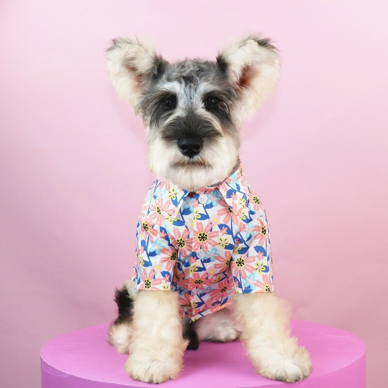 Cămașă dulce pentru câini de talie mică, mijlocie, cu imprimeu floral, vară, plajă, pentru răcire pentru câini, haine Schnauzer, ținute pentru animale de companie