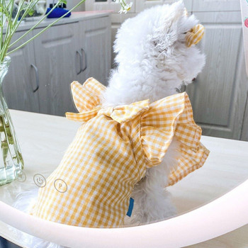Кучешка риза за малки кучета Пролет/Лято Дрехи за домашни любимци Принцеса Теди Мрежови рокли Флорални карирани дрехи Чихуахуа Меко облекло
