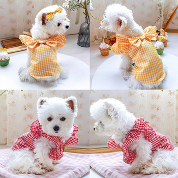 Кучешка риза за малки кучета Пролет/Лято Дрехи за домашни любимци Принцеса Теди Мрежови рокли Флорални карирани дрехи Чихуахуа Меко облекло