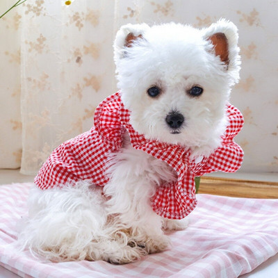 Majica za pse za male pse Proljeće/ljeto Odjeća za kućne ljubimce Princess Teddy Grid Haljine Cvjetni karirani Odjeća za čivavu Mekana odjeća