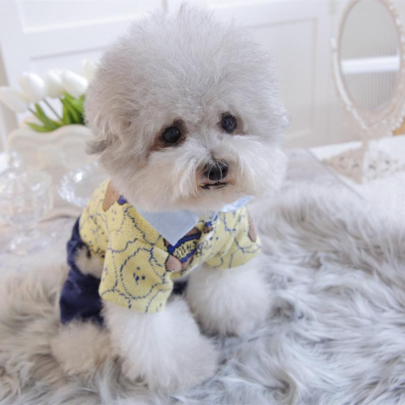 Karu Nelja jalaga jope Koer Lemmiklooma riided Puuvillane Jumpsuits Koerad Riided Kass Väike trükis Armas Sügis Talv Kollane Poiss Yorkshire