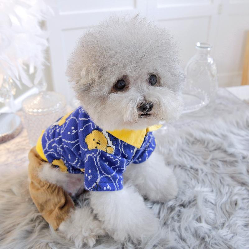 Karu Nelja jalaga jope Koer Lemmiklooma riided Puuvillane Jumpsuits Koerad Riided Kass Väike trükis Armas Sügis Talv Kollane Poiss Yorkshire