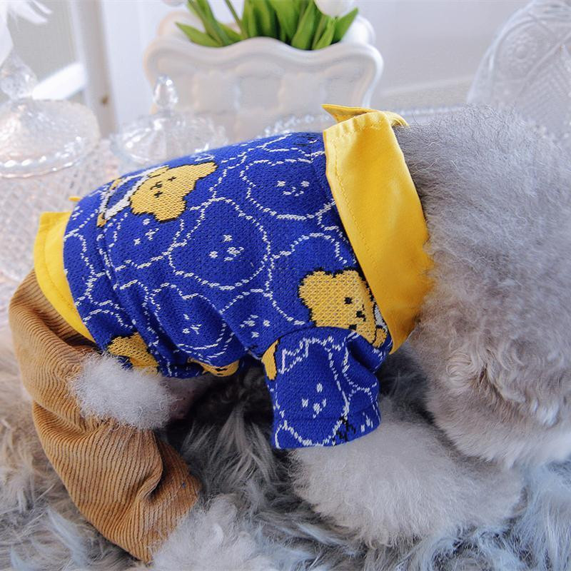 Karu Nelja jalaga jope Koer Lemmiklooma riided Puuvillane Jumpsuits Koerad Riided Kass Väike trükis Armas Sügis Talv Kollane Poiss Yorkshire