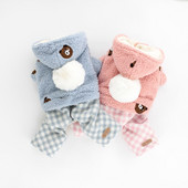 Oblečenie pre psov s kreslenými medvedíkmi, kockované overaly pre šteniatka, malé psy, oblečenie pre mačky, zimné hrubé teplé, čivava, kawaii, produkty pre domáce zvieratá