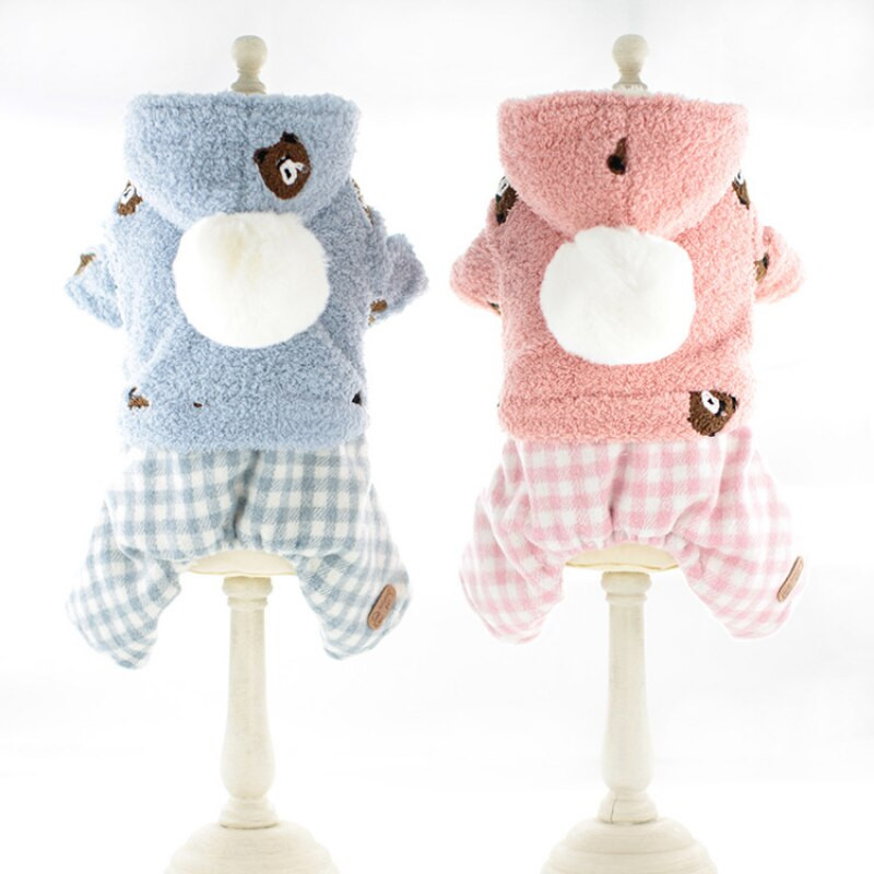 Oblečenie pre psov s kreslenými medvedíkmi, kockované overaly pre šteniatka, malé psy, oblečenie pre mačky, zimné hrubé teplé, čivava, kawaii, produkty pre domáce zvieratá