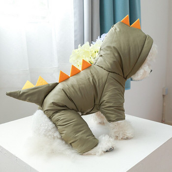 Гащеризони с динозавър Кучета Дебели дрехи Pet Kawaii cosplay Ежедневно памучно палто за дрехи за кучета Есен Зима Зелени парти подаръци