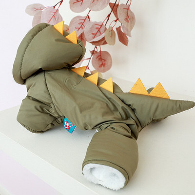Dinosaurus Jumpsuits Koerad paksud riided Lemmikloom Kawaii cosplay Vabaaja puuvillane mantel koertele riided Sügistalv Roheline Peokingitused