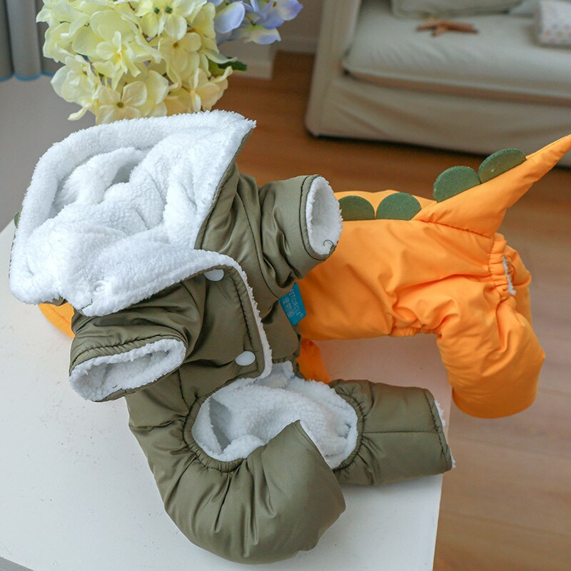 Dinosaurus Jumpsuits Koerad paksud riided Lemmikloom Kawaii cosplay Vabaaja puuvillane mantel koertele riided Sügistalv Roheline Peokingitused