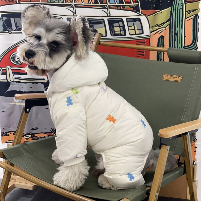 Medvjed Četveronožna puhasta jakna Odjeća za pse Kombinezoni Deblja odjeća za pse Odjeća za kućne ljubimce Jesen Zima Yorkie Print Toplo bijeli dječak