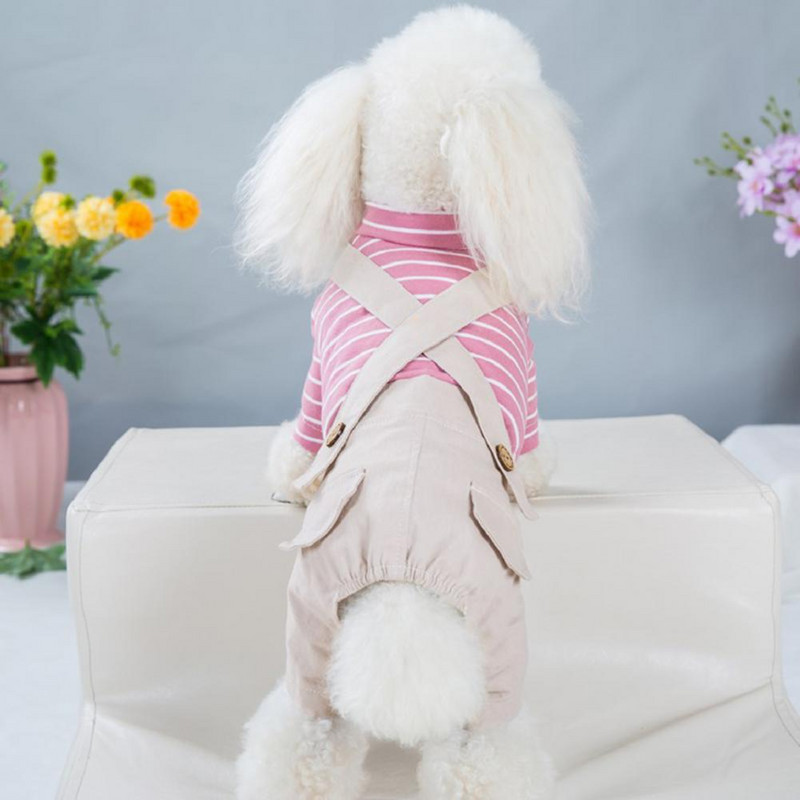 Overaly pre domáce zvieratá, psí overal, pruhovaný, zahrievateľný, bavlnený, jarný, roztomilý, trak