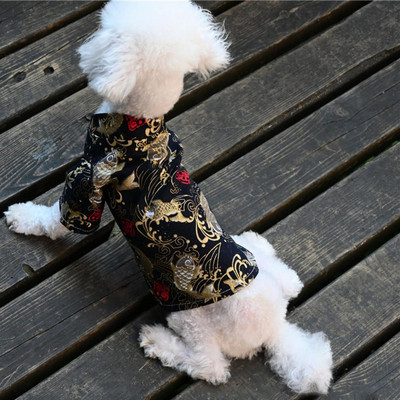Риза за домашни любимци Tang Suit Костюм Carp Pattern Cosplay Дишащи домашни кучета Котки за есента