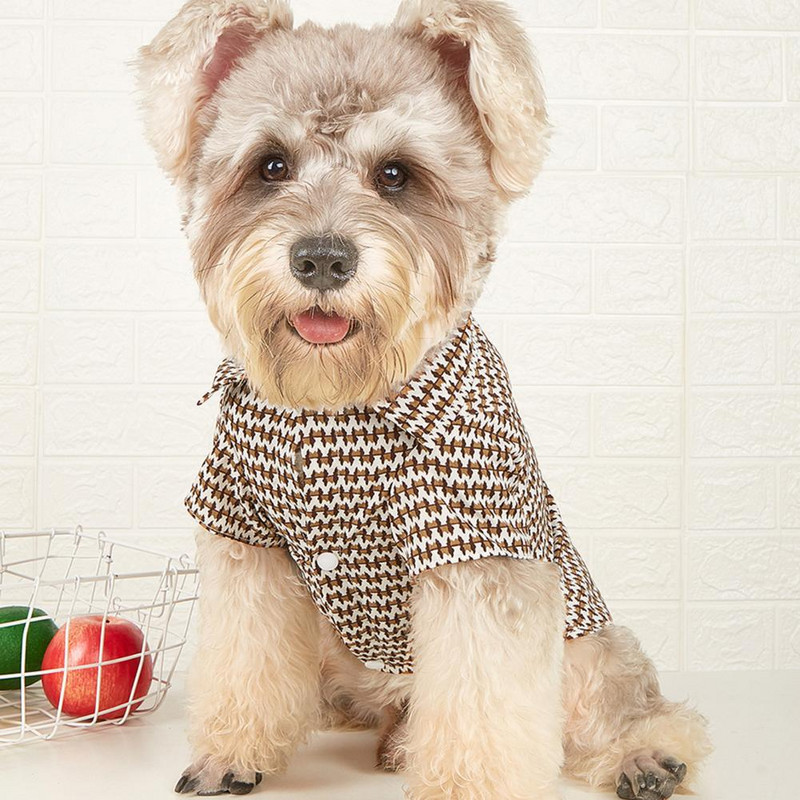 Costum obișnuit pentru animale de companie, bumbac, model grilă, buton, costum pentru animale de companie, fermecător, cămașă flexibilă pentru animale de companie pentru exterior