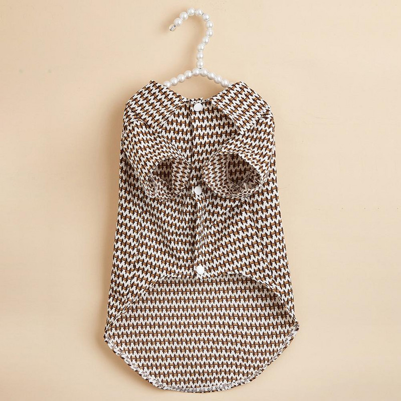 Costum obișnuit pentru animale de companie, bumbac, model grilă, buton, costum pentru animale de companie, fermecător, cămașă flexibilă pentru animale de companie pentru exterior