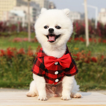 Κοντομάνικα Ρούχα για σκύλους κατοικίδιων ζώων Καρό πουκάμισο με παπιγιόν Καλοκαιρινό μπλουζάκι για μικρομεσαίους σκύλους Νυφική στολή για κουτάβι Poodle