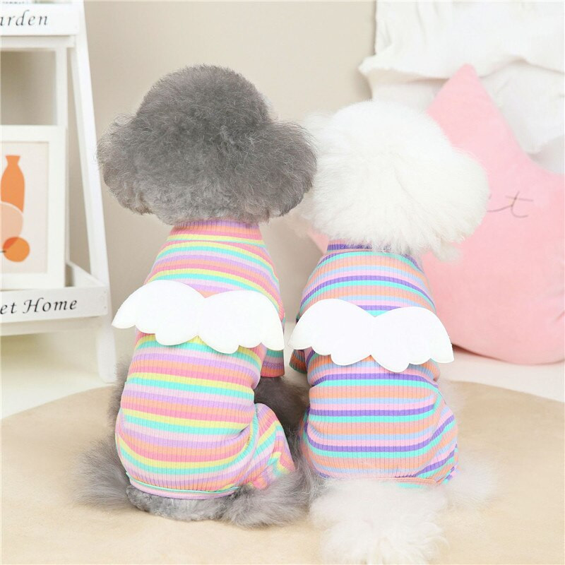 Roztomilé anjelské krídla, oblečenie pre šteniatka, pásiky, tričko s pyžamom pre malé a stredné psy, yorkshirský teriér, kombinézy pre psov, tepláková súprava, overal.