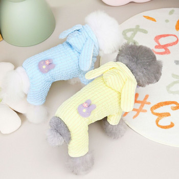 Rabbit Ear Rompers Ρούχα για σκύλους Kawaii Solid Stripe Ζεστά μικρά σκυλιά Ρούχα για γάτα Winter Thicken Warm Fashion Προϊόντα για χαριτωμένα κατοικίδια