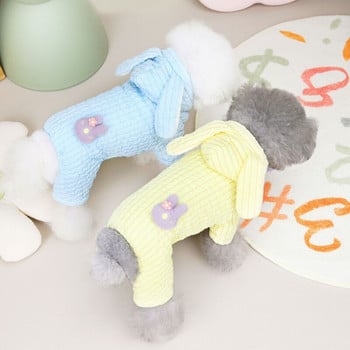 Rabbit Ear Rompers Ρούχα για σκύλους Kawaii Solid Stripe Ζεστά μικρά σκυλιά Ρούχα για γάτα Winter Thicken Warm Fashion Προϊόντα για χαριτωμένα κατοικίδια