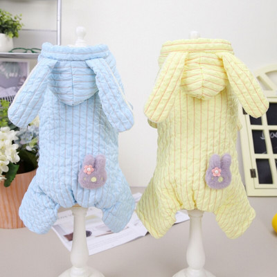 Küüliku kõrvapüksid Koerariided Kawaii Solid Stripe Soe Väikeste Koerte Riietus Kass Talvine Paks Soe Mood Armsad Lemmikloomatooted