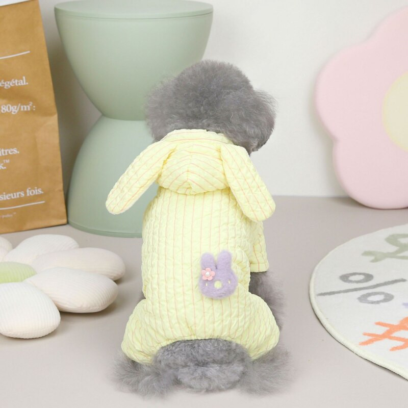 Küüliku kõrvapüksid Koerariided Kawaii Solid Stripe Soe Väikeste Koerte Riietus Kass Talvine Paks Soe Mood Armsad Lemmikloomatooted