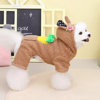 Удебелен топъл поларен гащеризон за кучета Зимни пижами за кучета Onesie Puppy Rabbit Costume Кучешки дрехи с качулка Дизайн за малки кучета йорки