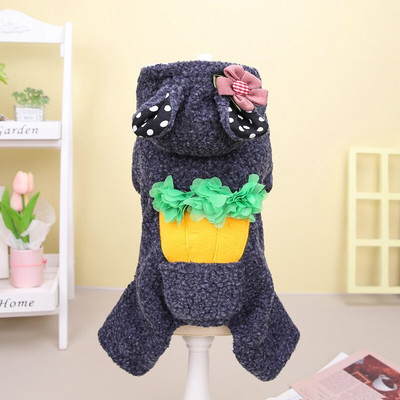 Zahusťte teplý flísový overal pre psov, zimné pyžamo pre psov, onesie, šteňa, králičí kostým s kapucňou, oblečenie pre psov pre malých psov, yorkshirských psov