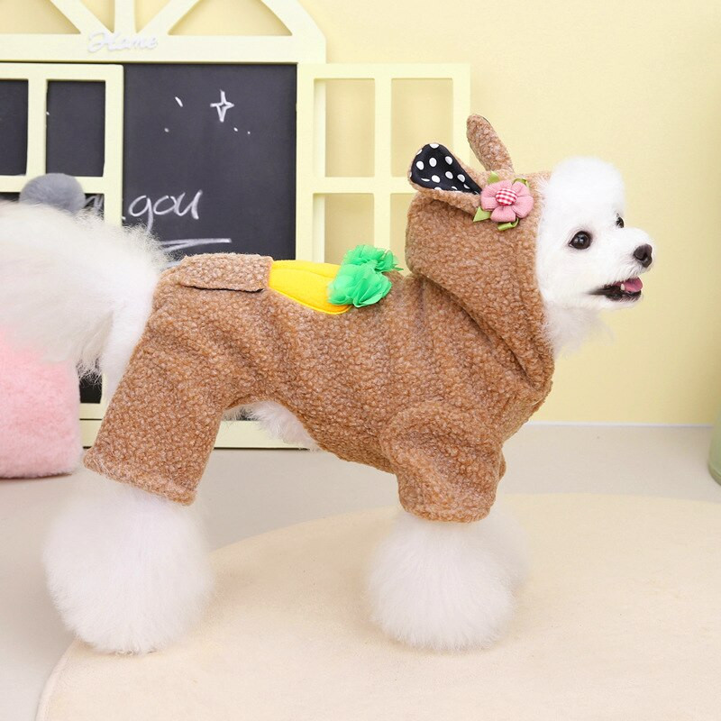 Zahusťte teplý flísový overal pre psov, zimné pyžamo pre psov, onesie, šteňa, králičí kostým s kapucňou, oblečenie pre psov pre malých psov, yorkshirských psov