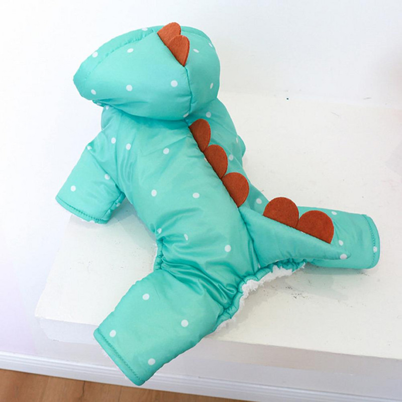 Patvari naminių gyvūnėlių pūkinė striukė Lengvai valomi šuniuko drabužiai 4 kojų šalčiui atsparūs stori, šilti šuniuko dinozaurų drabužiai