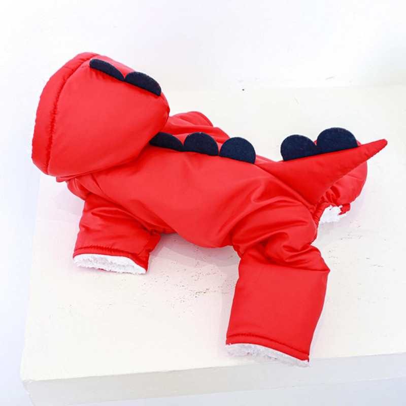 Patvari naminių gyvūnėlių pūkinė striukė Lengvai valomi šuniuko drabužiai 4 kojų šalčiui atsparūs stori, šilti šuniuko dinozaurų drabužiai