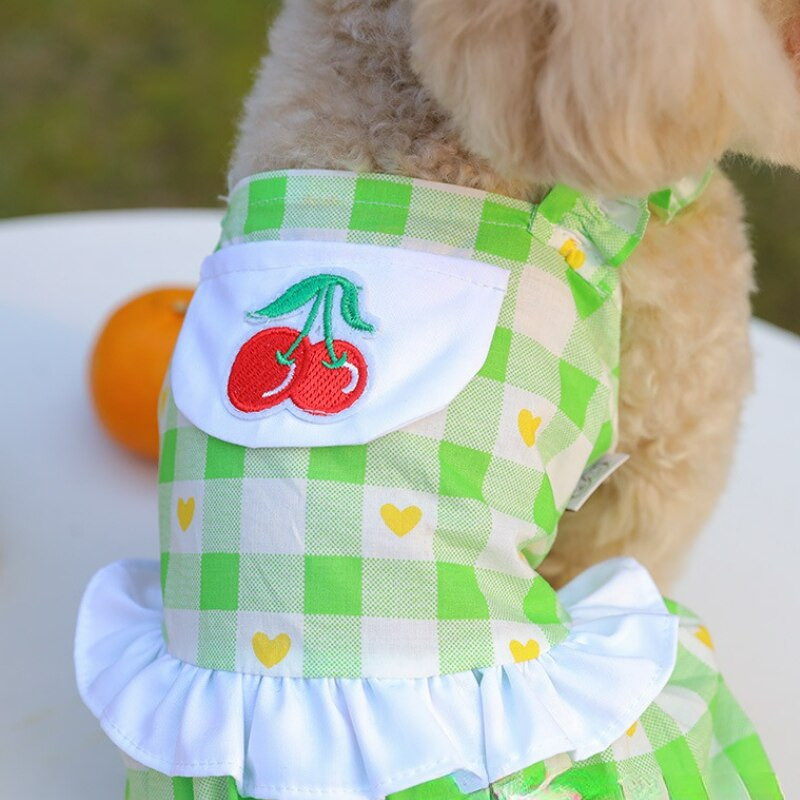 Plaid Cherry Print koeravannid kutsikate kasside riided Bichon koerte riided koerte püksid väikestele koertele Kevad- ja suvised lemmikloomariided