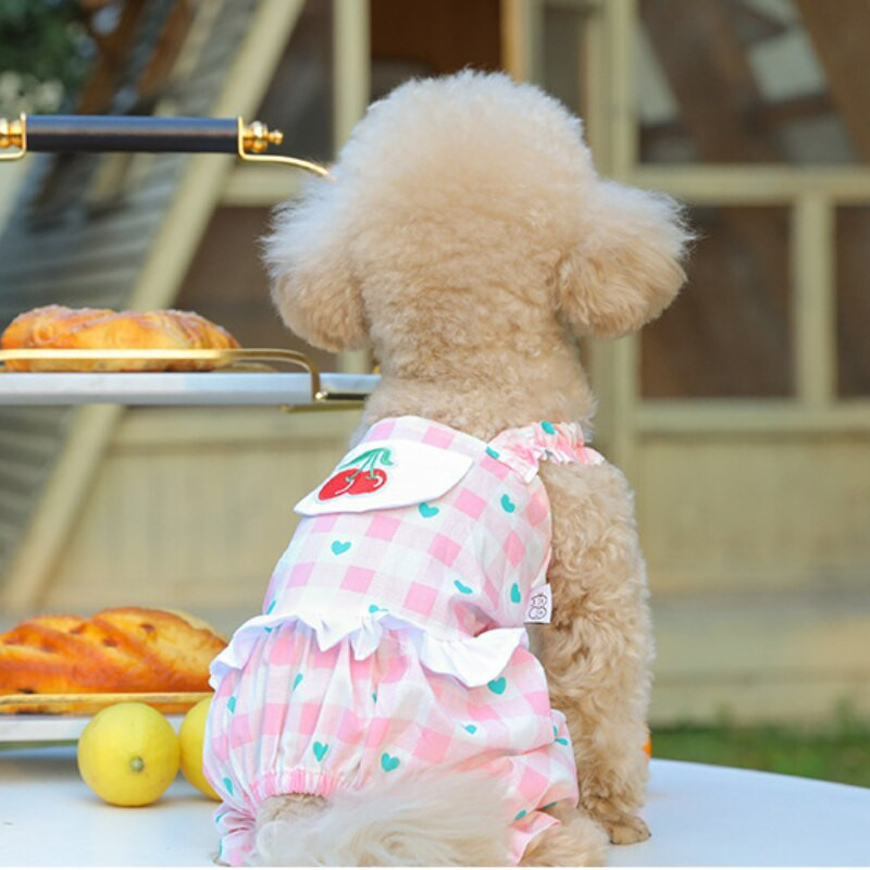Plaid Cherry Print koeravannid kutsikate kasside riided Bichon koerte riided koerte püksid väikestele koertele Kevad- ja suvised lemmikloomariided
