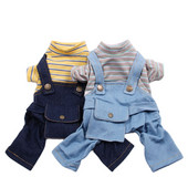 Куче, котка, гащеризон, палто, дизайн на райета и джобове, тениска за домашни любимци, кученца, есенно/пролетно облекло, облекло