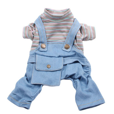 Куче, котка, гащеризон, палто, дизайн на райета и джобове, тениска за домашни любимци, кученца, есенно/пролетно облекло, облекло