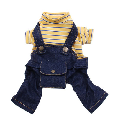 Куче, котка, гащеризон, палто, дизайн на райета и джобове, тениска за домашни любимци, кученца, есенно/пролетно облекло, облекло