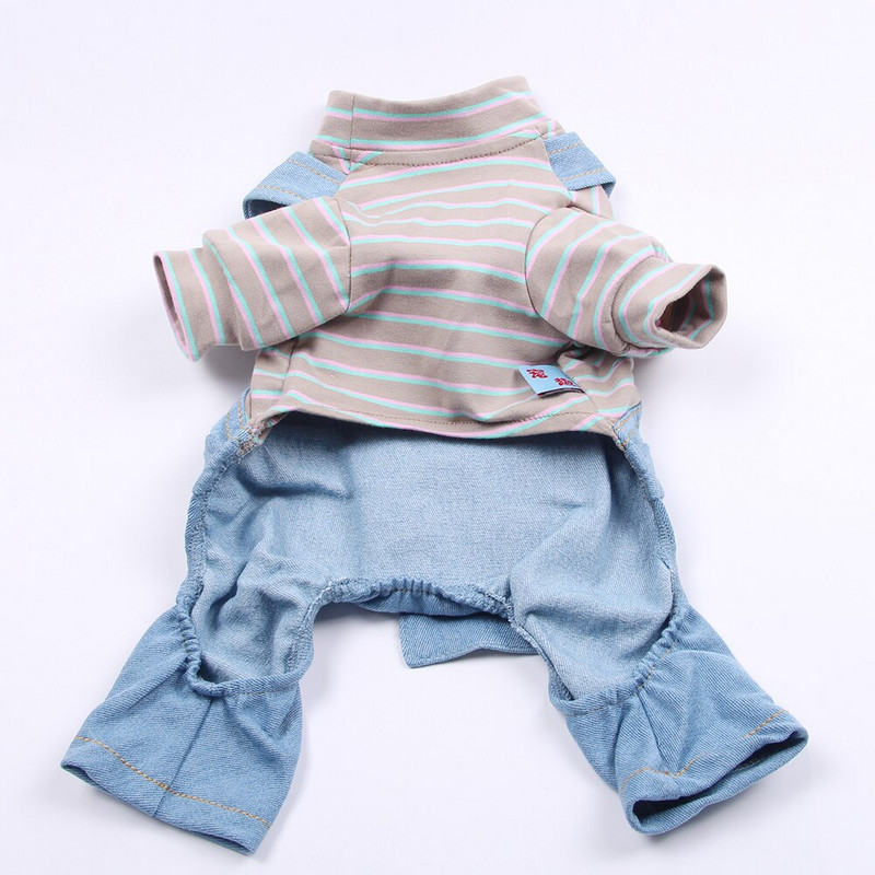 Куче, котка, гащеризон, палто, дизайн на райета и джобове, тениска за домашни любимци, кученца, есенно/пролетно облекло, облекло