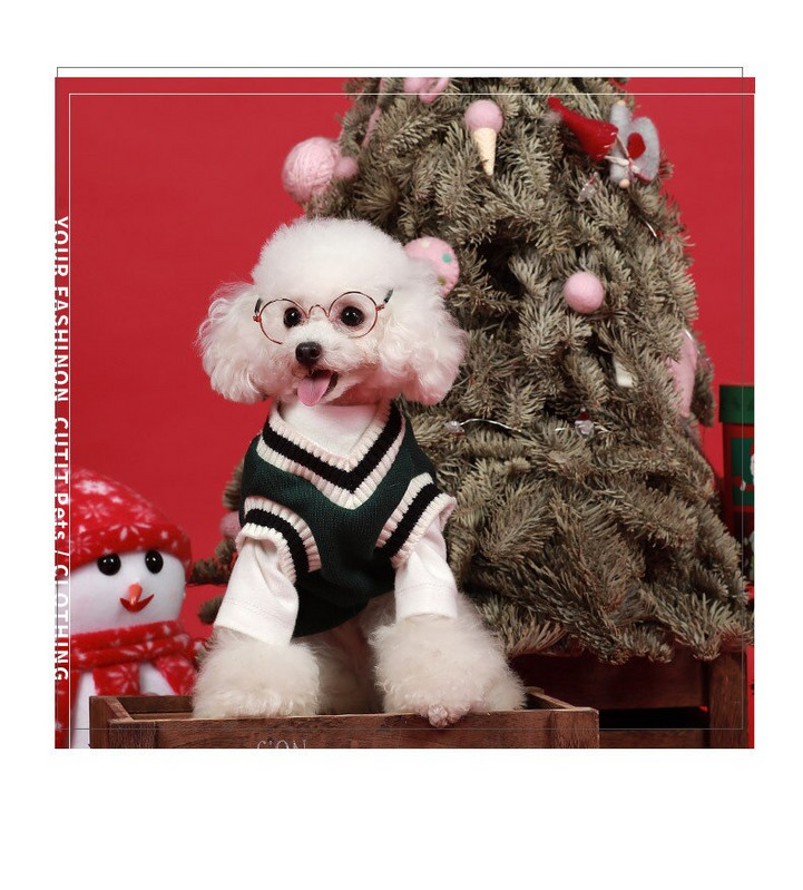 Oblečenie pre psov, sveter pre malých a veľkých psov, vesta pre domáce zvieratá, nové oblečenie s výstrihom do V pre študentov, pruhovaný kostým pre domáce zvieratá, kabát s plyšovým štedrovečerným krížencom